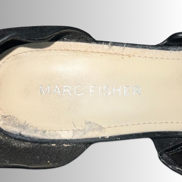 Marc Fisher Haya Black Leather Suede Cork Ankle Strap Peep Toe Wedge Sandal, 8 - Picture 7 of 8